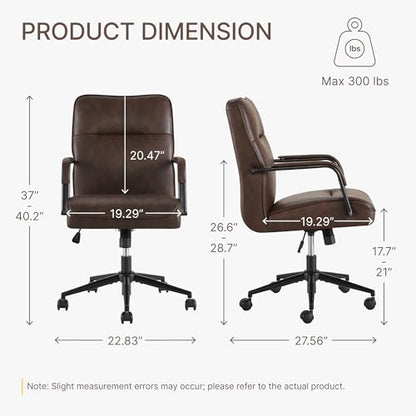 KISLOT Ergonomic Home Office Chair with Lumbar Support, Adjustable Swivel Modern Desk Chair with Wheels, Faux Leather Computer Chair with Padded Arms, Comfy Executive Office Chair, 2 PCS, Espresso - color: Espresso, size: Set of 2