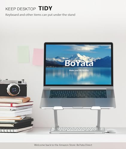 BoYata Laptop Stand, Adjustable Multi-Angle Riser, Up to 17 Inches, Silver - color: Silver