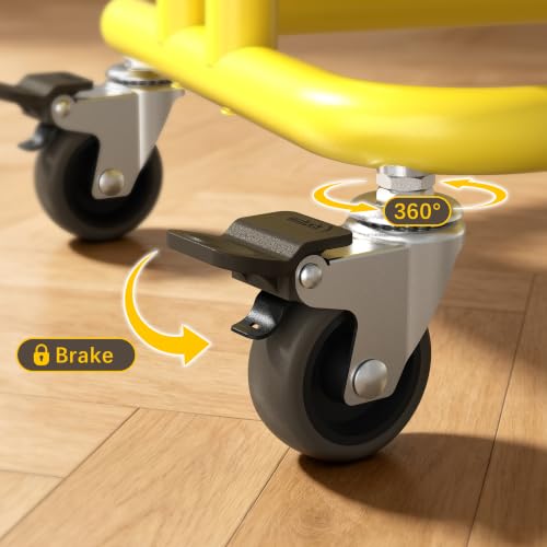 3 Tier Rolling Cart Metal Utility Cart with Lockable Wheels Home Office - color: Yellow, size: Small