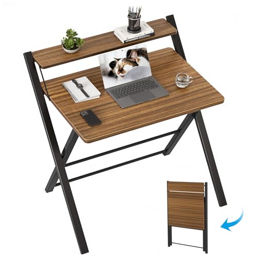 GreenForest Folding Desk No Assembly, Sturdy Computer Desk for Small Spaces - color: Walnut, size: 24.5 x 30 inch