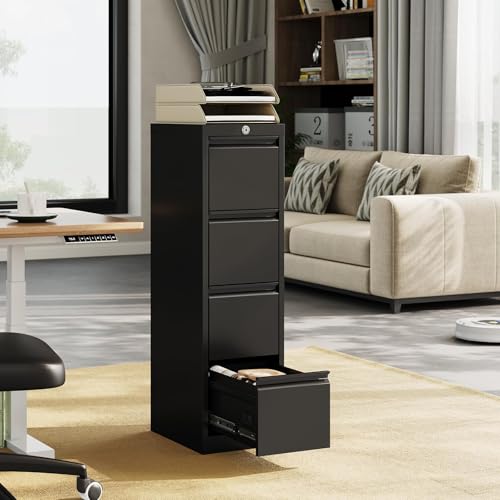 4 Drawer File Cabinet with Lock, Vertical Filing Storage Cabinet, Metal Filing Cabinets, Steel Lockable Storage Cabinets for Home Office, Legal/Letter Size File - size: 4 Drawer