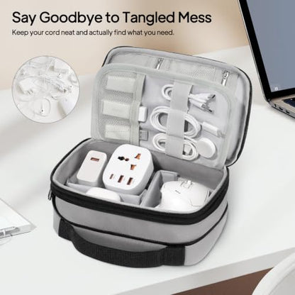 TOPEAST Expandable Cable Organizer Bag, Large Capacity Tech Pouch Electronics Travel Organizer Case, Waterproof Tech Essentials Storage Bag for Men, Charger, Cord, Mouse, Office Desk, Grey