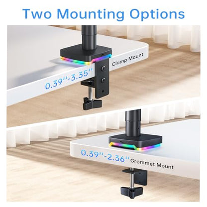 RGB Single Monitor Stand, Gas Spring Monitor Arm with 3 USB Ports, Charging and USB Data Transfer Function, Desk Mount for 13"-32" Monitors up to 19.8lbs, Adjustable Height, Tilt, Swivel, Rotate