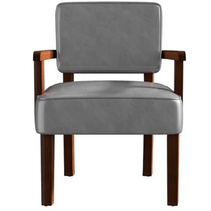 Faux Leather Accent Chair, Mid-Century Armchair with Wood Frame | Upholstered Living Room Chair, Comfy Reading Chair for Bedroom, Waiting Room, Home Office, Easy Assembly, Gray - color: Faux Leather Gray, size: One Chair
