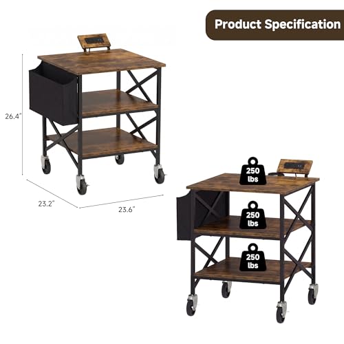 Large Printer Stand with Storage Bag, 23.6'' x 23.6'' with Power Outlet - color: Retro Brown, size: 23.6''x23.6''