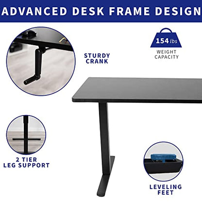 VIVO Manual Height Adjustable 43 x 24 inch Stand Up Desk, Light Wood Solid One-Piece Table Top, Black Frame, Standing Workstation with Foldable Handle, DESK-KIT-MB4C - color: Light Wood Top / Black Frame, size: 43" x 24"