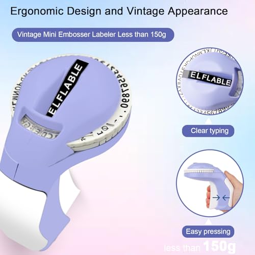Embossing Label Maker Machine with 1 Tapes, 3D Omega S Vintage 3D Embosser, Old School Handheld Label Printer, Portable Retro Manual Embossed Labeler for Home Office School DIY, Purple﻿