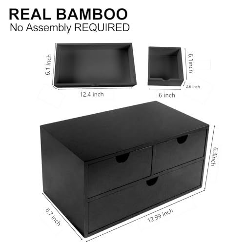 Charmewooden Bamboo Desk Organizer With Drawers Countertop Drawers Counter Storage Box Corner Desk Organizer for Home Office No Assembly Required - color: Black-3 drawers