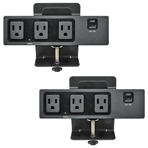 Electriduct Desk Clamp Power Strip Surge Protector 30W USB Type C Fast Charger - 3 AC Outlets, USB-C & USB-A Charging Ports Edge Mount Charging Station, UL Listed, 8FT Extension Cord, Black, 2-Pack - color: Black, size: 2 Units