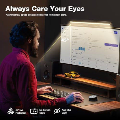 Douxlife Monitor Light Bar, Eye-Care Computer Monitor Lamp | Wireless Remote & Touch Control, Asymmetrical Optical Design, Stepless Dimming Screenbar for Home Office Gaming, Black - color: Black