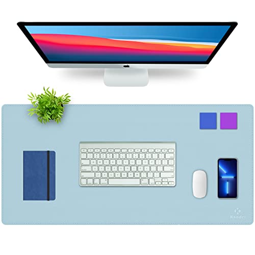 K KNODEL Large Sewing Leather Desk Mat, Desk Pad (Light Blue, 35.4" x 17") - color: Light Blue/Silver, size: 35.4" x 17"