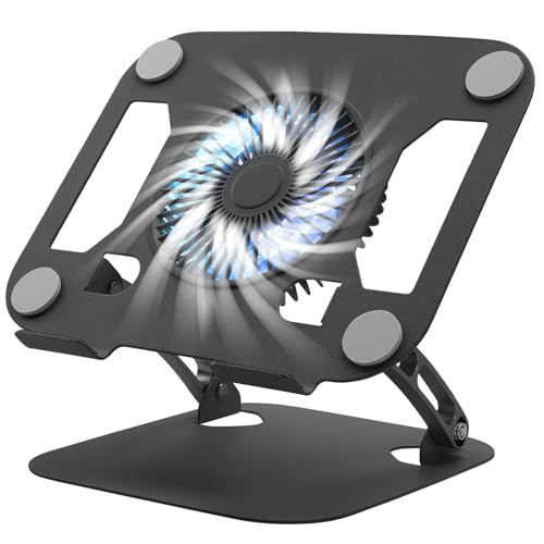 SHUWEI Laptop Stand with Fan, Height/Angle Adj fits 16" Laptop, Black - color: Black, size: For 16" Laptop & No 360°Rotation