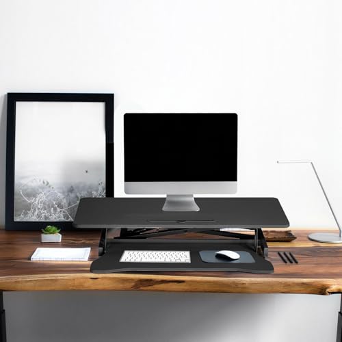 38 Inch Standing Desk Converter, Height Adjustable Sit Stand Workstation with Wide Keyboard Tray, Dual Monitor Laptop Riser, Ergonomic Desktop Stand for Home Office, Black - color: Black