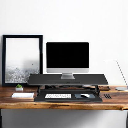 38 Inch Standing Desk Converter, Height Adjustable Sit Stand Workstation with Wide Keyboard Tray, Dual Monitor Laptop Riser, Ergonomic Desktop Stand for Home Office, Black - color: Black