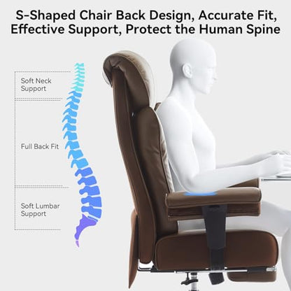 Efomao Big and Tall Office Chair 400lbs - Heavy Duty Executive Desk Chair with Foot Rest & 23" Wide Seat - High Back Ergonomic Leather Computer Chair for Heavy People, Home Office, Brown - color: 3060-brown