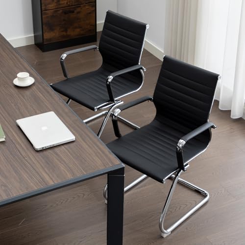Office Guest Reception Chair Set of 6, Conference Room Chairs Waiting Room Chairs 6 Pack, Modern Leather Office Desk Chair No Wheels.（Black） - color: Black, size: 6 Pack
