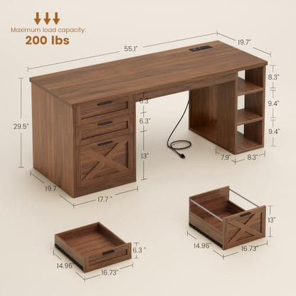 SEDETA 55.1" Farmhouse Executive Office Desk with 3 Drawers for Home Office - color: Brown, size: Executive Office Desk (55")