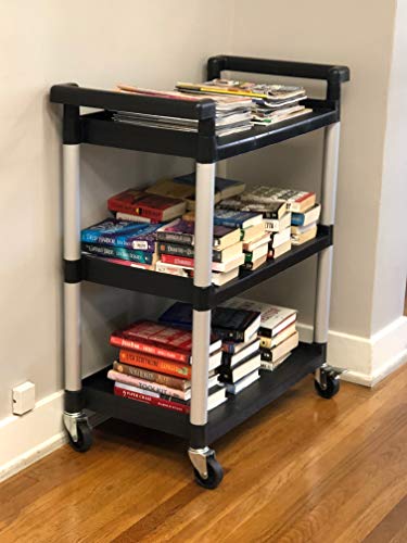 MaxWorks 80774 3-Shelf Utility Plastic Cart with Wheels-225 Lbs Maximum Capacity , Black - style: 3 Shelves