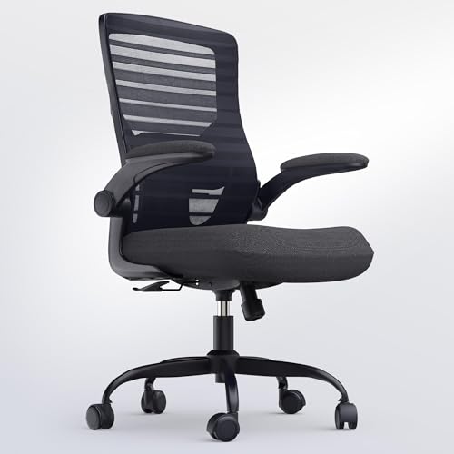 Office Desk Chair for Long Hours & Lower Back Pain Relief – 4“ Thick Molded Foam Cushion, Enhanced Lumbar Support, Padded Flip-up Armrests, Ideal for Office or Study (Black) - color: Black