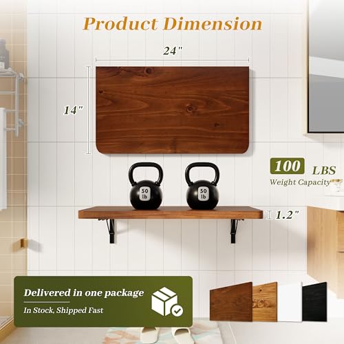 Dogsky Floating Wall Desk 24" x 14" - 100 lbs Heavy Duty Solid Pine - color: Walnut, size: 24" x 14"