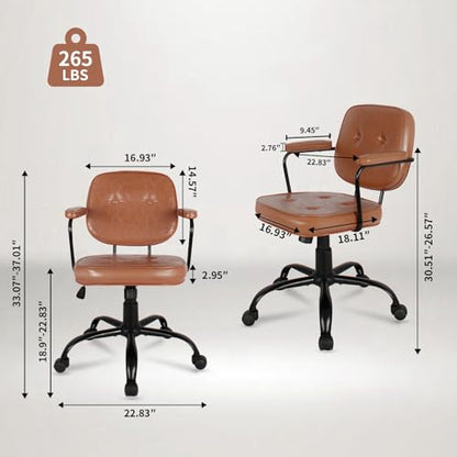Compact Desk Chair with Arms & Wheels 360° Swivel Adjustable Vanity Chair Small Rolling Task Chair for Home Office, Bedroom, Study, Dressing Table - color: Khaki-1