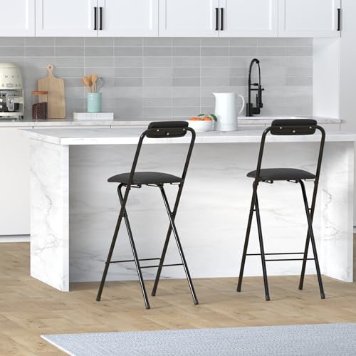 Geelin 2 Pcs 25.6 Inch Folding Chairs with Padded Seats - Portable, Foldable, Bar, Office, Guitar, Desk, Counter, Fold Up Sitting Stool for Adults and Kids