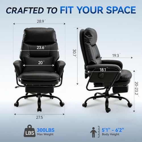 180° Reclining Office Chair with Footrest, PU Leather Desk Chair with 4-Position Backrest and Thick Cushion, Executive Computer Chair for Home Office, Work and Study,Black - color: Black