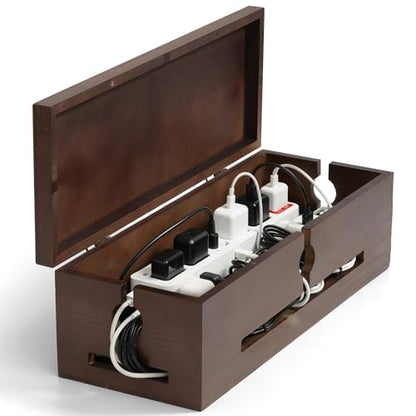 Wooden Cable Management Box – Modern Wire Organizer Box & Power Strip Cover for Home or Office | Large Cable Hider for Wires, Chargers & Extension Leads