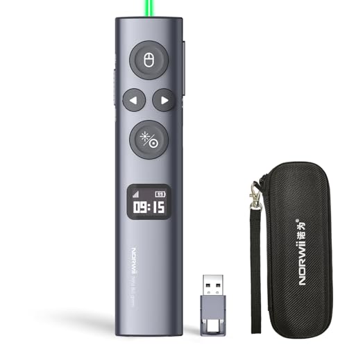N95s Presentation Remote, Slide Clicker for PowerPoint Presentations | Digital pointer, spotlight, magnifier — works on any screen. Triple‑connect via BT, or plug in the USB‑C / A. 328ft range - color: Green - BLE&USB-A&C