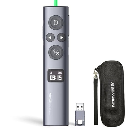 N95s Presentation Remote, Slide Clicker for PowerPoint Presentations | Digital pointer, spotlight, magnifier — works on any screen. Triple‑connect via BT, or plug in the USB‑C / A. 328ft range - color: Green - BLE&USB-A&C