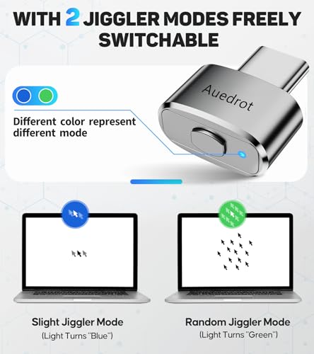 AUEDROT Mouse Jiggler USB-C Undetectable Mouse Jiggler Type C Mouse Mover with Switch Button, Automatic Mouse Wiggler with 2 Jiggle Modes, Plug & Play, Keep Computer/Laptop Awake, Silver - color: Silver