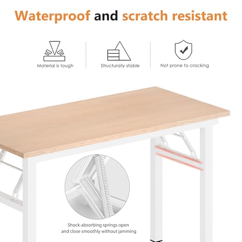 DlandHome 39.4 Inch Small Folding Computer Desk for Home Office, Pink Oak - color: Pink Oak + White, size: 39 Inches