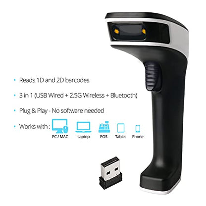 ScanAvenger Wireless Portable 1D with Stand Bluetooth Barcode Scanner: Hand Scanner 3-in-1, Cordless, Rechargeable Scan Gun for Inventory (1D&2D with No Next Gen Stand for QR Codes and PDF417) - style: 1D&2D With No Next Gen Stand for QR codes and PDF417