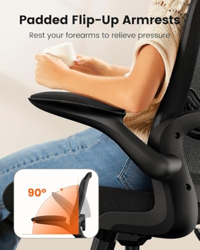 ErGear Drafting Chair with Footrest Ring and Flip-Up Arms for Tall Desks | 8 inch seat height adjustment, lumbar support, 33% thicker seat, breathable mesh, 300 lbs capacity, standing desk use - color: Black