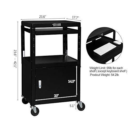 TUFFIOM AV Presentation Cart for Video Projector, Laptop Computer, Mobile Workstation Utility Media Cart for School Classroom Office, Rolling Storage Stand with Locking Cabinet Keyboard Shelf - style: AV Cart with Locking Cabinet