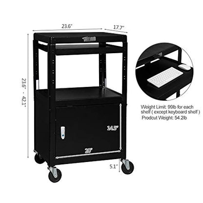 TUFFIOM AV Presentation Cart for Video Projector, Laptop Computer, Mobile Workstation Utility Media Cart for School Classroom Office, Rolling Storage Stand with Locking Cabinet Keyboard Shelf - style: AV Cart with Locking Cabinet