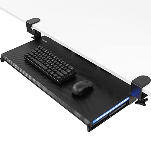 VIVO Large Under Desk Keyboard Tray with RGB LED Side Lights, C-clamp Mount, 27 (33 Including Clamps) x 11 inch Slide-Out Platform Computer Drawer for Typing, Carbon Black, MOUNT-KB05EL
