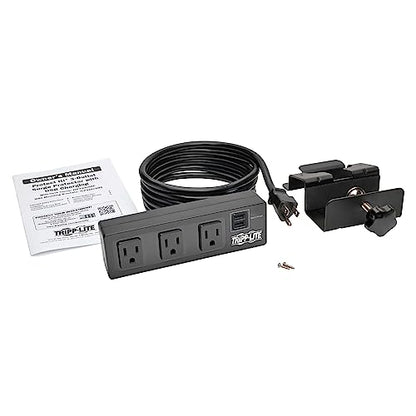 Tripp Lite 3 Outlet Surge Protector Power Strip with Desk Clamp, 10ft. Cord, 510 Joules, 2 USB Charging Ports, Black, $20K Insurance & Lifetime Manufacturer's Guarantee (TLP310USBC)