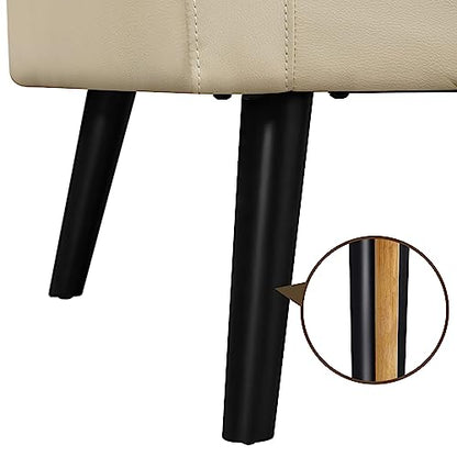 Yaheetech Mid Century Accent Chair Living Room Chair Retro Beige | Faux Leather Upholstered Sillones Para Sala, Modern Reading Nook Chair, Button Tufted Back, Rubberwood Legs, Bedroom Office - color: Beige, size: set of 1