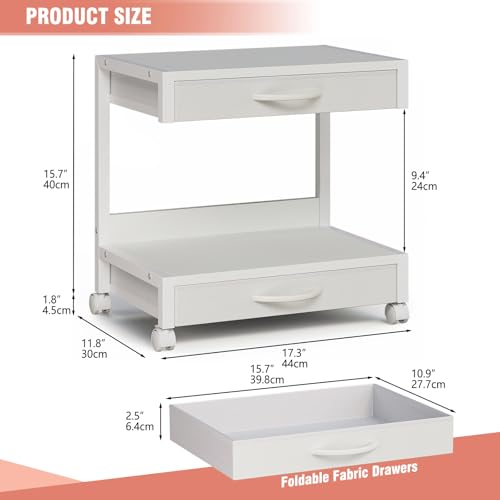VENNQD 2-Tier Desktop Printer Stand with 2 Fabric Drawers, Prtiner Table with Storage Shelf, Desk Organizer for Home Office,3D Printer,Fax Machine,Scanner (White, 2 Tier) - color: White