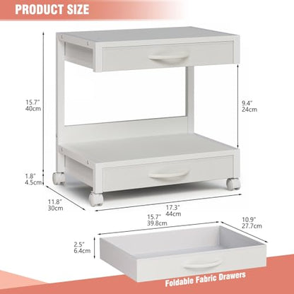 VENNQD 2-Tier Desktop Printer Stand with 2 Fabric Drawers, Prtiner Table with Storage Shelf, Desk Organizer for Home Office,3D Printer,Fax Machine,Scanner (White, 2 Tier) - color: White
