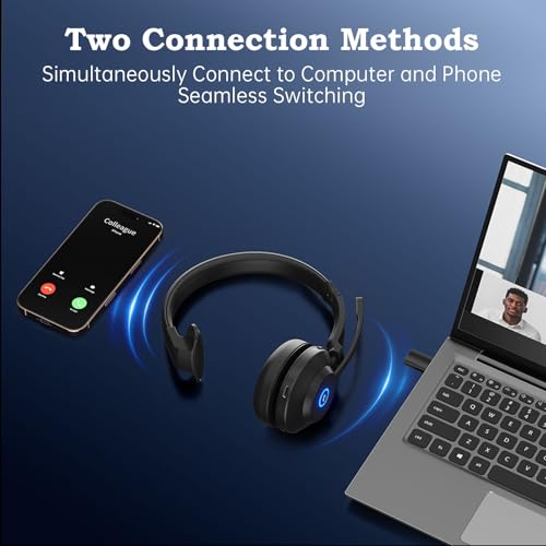 Bluetooth Wireless Headset with Mic for Work, Advanced Noise Reduction Microphone, Clear Calls - Comfortable On-Ear Headphones, Bluetooth 5.3, Applicable to Laptop, PC, Zoom, Office, Phone