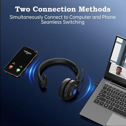 Bluetooth Wireless Headset with Mic for Work, Advanced Noise Reduction Microphone, Clear Calls - Comfortable On-Ear Headphones, Bluetooth 5.3, Applicable to Laptop, PC, Zoom, Office, Phone
