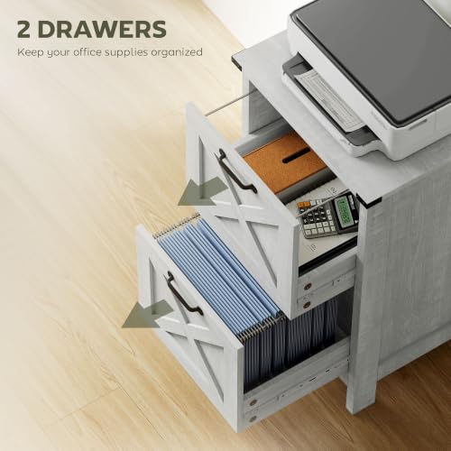 HOMCOM Vertical File Cabinet 2 Drawer Silent Slides, Distressed Light Gray - color: Distressed Light Gray