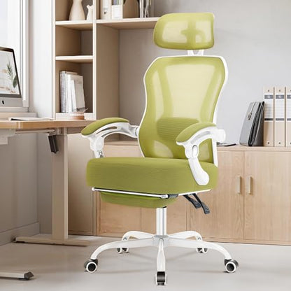 Ergonomic Office Chair with Footrest,Ultra Thick Desk Chair,Green - color: Green