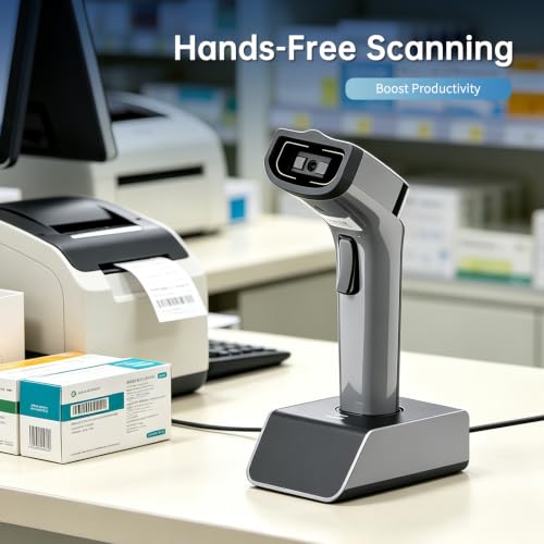 NETUM 1D Barcode Scanner, Wireless Bluetooth with Cradle, DS5000-Gray - color: Gray