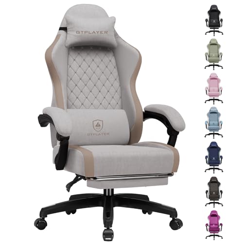GTPLAYER Gaming Chair, Ergonomic Computer Chair with Footrest and Lumbar Support, High Back Recliner Chair 350lbs, Height Adjustable for Home Office, Light Brown - color: Light Brown