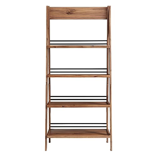 4-Tier Ladder Bookshelf - Freestanding Bookcase with X-Back Frame - Shelves for Living Room, Kitchen, Bedroom, and Office by Lavish Home (Walnut)