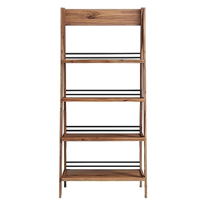 4-Tier Ladder Bookshelf - Freestanding Bookcase with X-Back Frame - Shelves for Living Room, Kitchen, Bedroom, and Office by Lavish Home (Walnut)