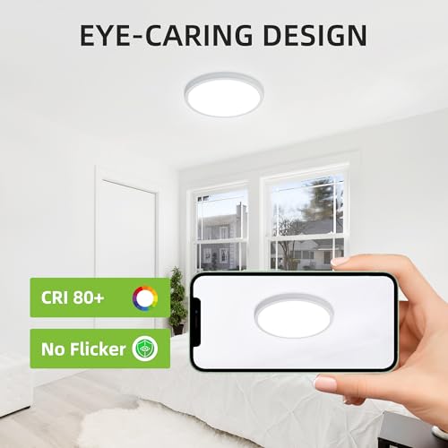 hykolity 12 Inch Selectable CCT LED Round Flat Panel Light,2 Pack | 24W 3000K/4000K/5000K, Edge-Lit Flush Mount Ceiling Light Fixture for Kitchen, Bedroom, Laundry and Closet Room,White - color: White, size: 12 inch